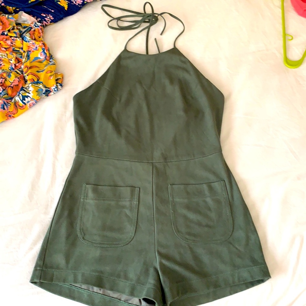 Suede olive green romper